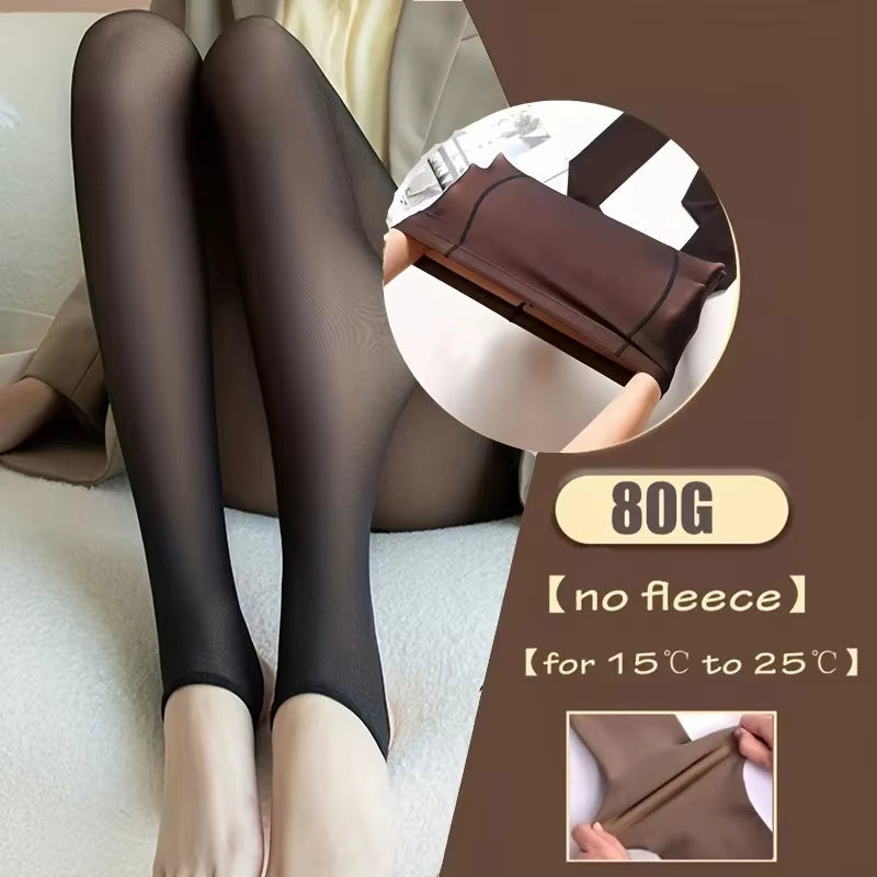 300G Warm Fleece Lined Tights Women Winter Thermal Sexy Tights Wool Fake Translucent Pantyhose Stockings
